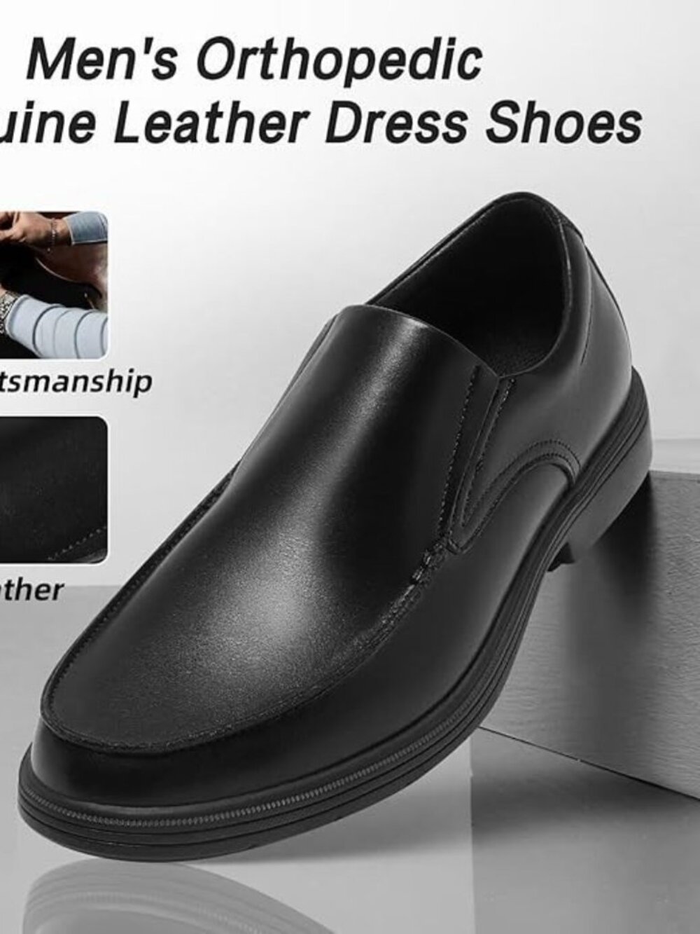 OrthoComfoot Men's Leather Dress Shoes Arch Support Oxford Slip On Size 9.5